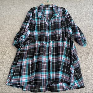 Torrid Long Line Kimono Womens Size 3 Open Front Top Roll Tab Sleeves Plaid